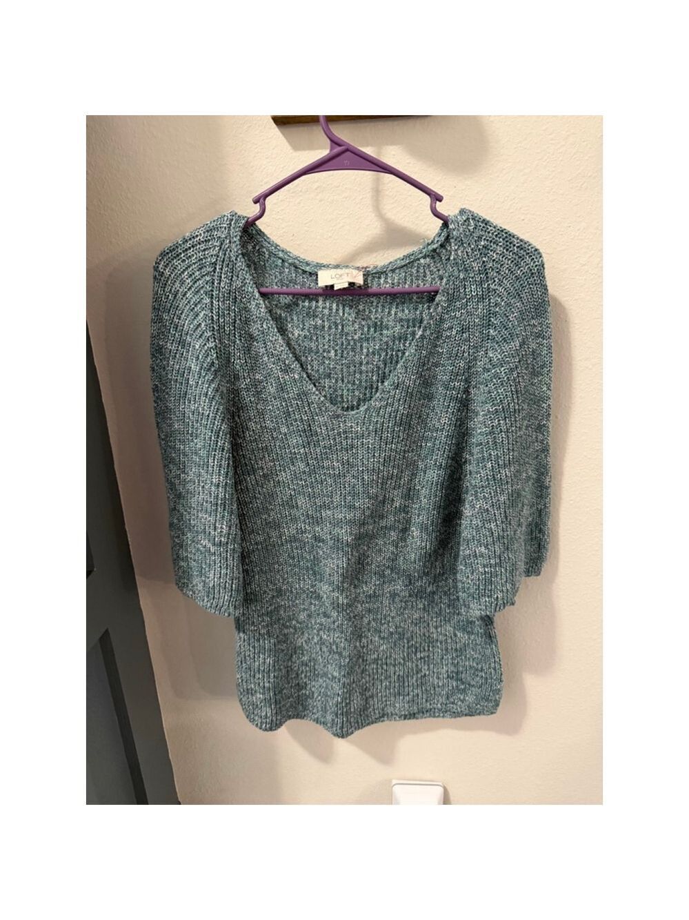 LOFT Outlet Teal White V-Neck Sweater M